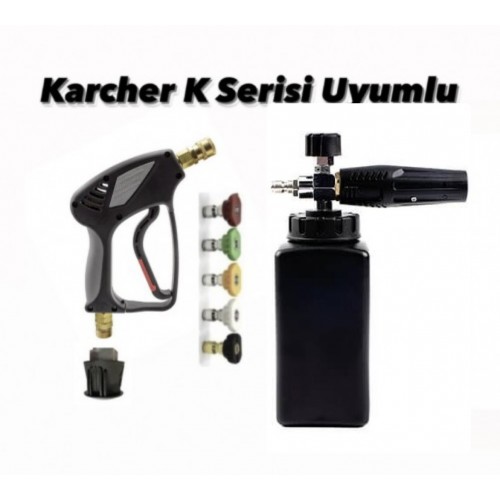                Karcher K Serisi uyumlu Yüksek Basınçlı Yıkama Tabancası + 4 Yıkama Nozulları + Foam Lance Köpük Tabancası  