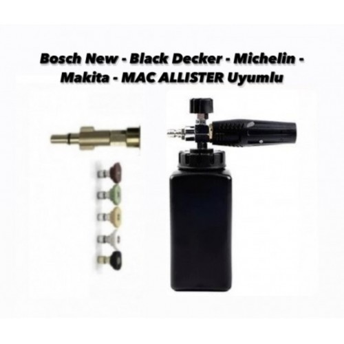 Bosch New - Black Decker - Michelin - Makita - MAC ALLISTER -Einhell  Uyumlu Aparat + 5 Yıkama Nozulları + Foam Lance Köpük Tabancası  ( 7 Parça Ürün ) 