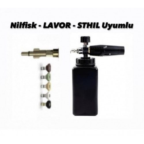 Nilfisk - LAVOR - STHIL Uyumlu Aparat + 5 Yıkama Nozulları + Foam Lance Köpük Tabancası  ( 7 Parça Ürün ) 
