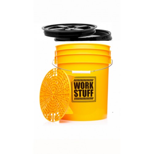 Work Stuff Sarı Detaylandırma Kovası WASH ( Yıkama ) - 20 Litre + Grit Guard (Süzgeç) + Mühür  Vidalı Kapak ( Kova Kapağı ) - 3’lü Set.  ( Yeni Dizayn )