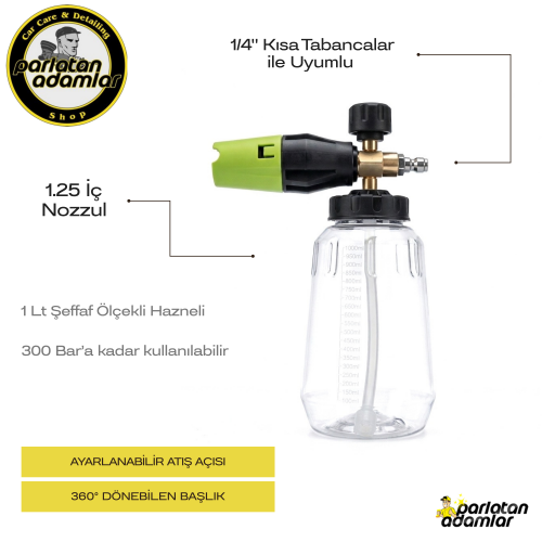 ParlatanAdamlar Snow Foam Lance – Şeffaf Hazneli Köpük Yapıcı Aparat ( 1.25 Nozzul - 1/4 Jaklı ) ParlatanAdamlar Snow Foam Lance – Şeffaf Hazneli Köpük Yapıcı Aparat ( 1.25 Nozzul - 1/4 Jaklı )