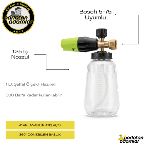                                                                                                                               Parlatan Adamlar Bosch 5-75 Uyumlu Snow Foam Lance – Şeffaf Hazneli Köpük Yapıcı Aparat ( 1.25 Nozzul )