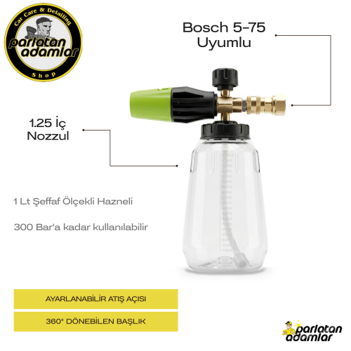                                                                                                                               Parlatan Adamlar Bosch 5-75 Uyumlu Snow Foam Lance – Şeffaf Hazneli Köpük Yapıcı Aparat ( 1.25 Nozzul )