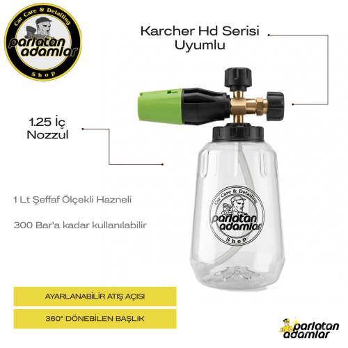                 	                                                                          Parlatan Adamlar Karcher HD Serisi Uyumlu Snow Foam Lance – Şeffaf Hazneli Köpük Yapıcı Aparat ( 1.25 Nozzul )